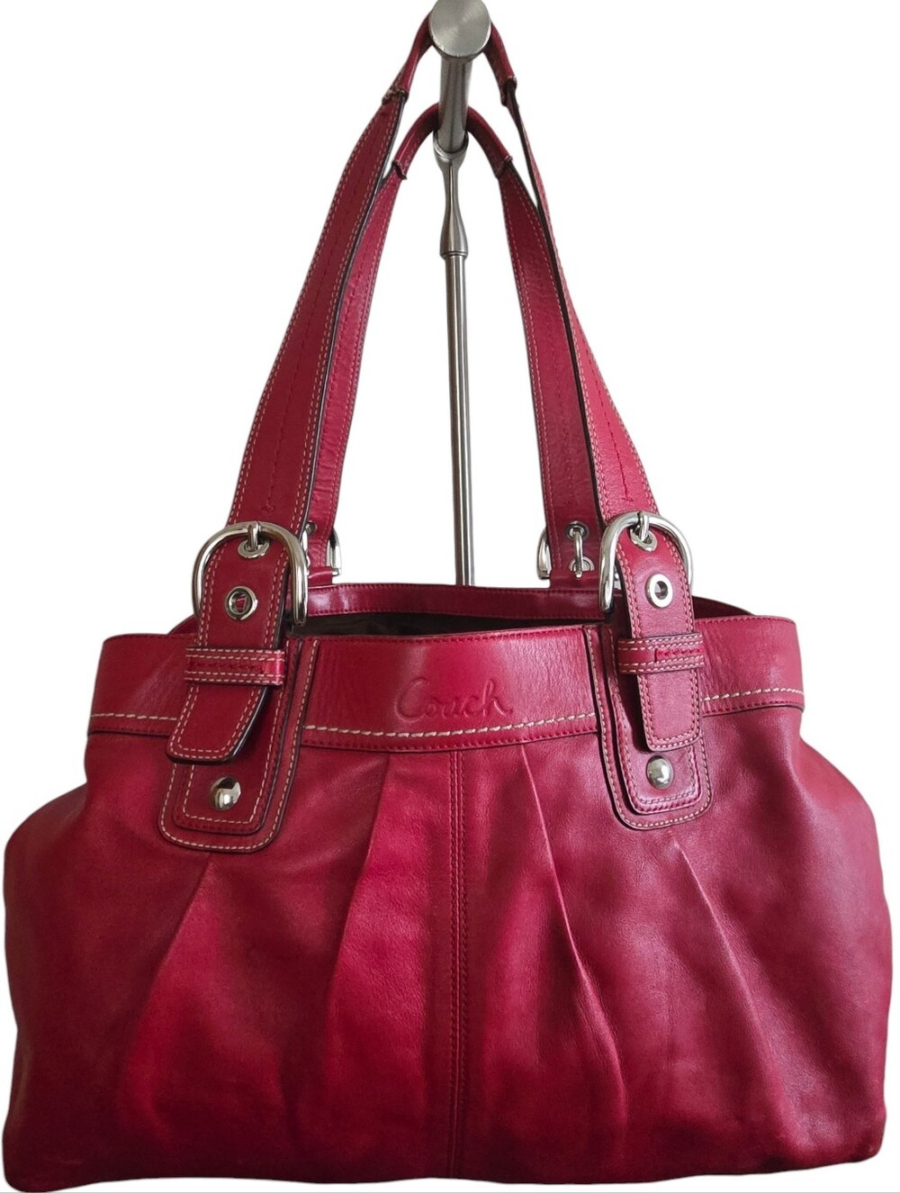 Coach Vintage Soho Large Pleated Leather Shoulder Bag Red Y2K F13733